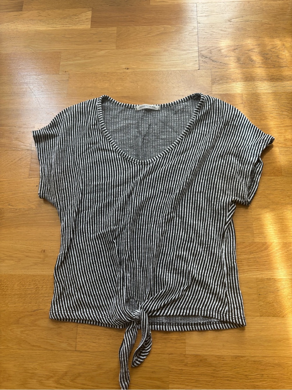 Caution To The Wind Striped Tie-Front Tee - Black & White